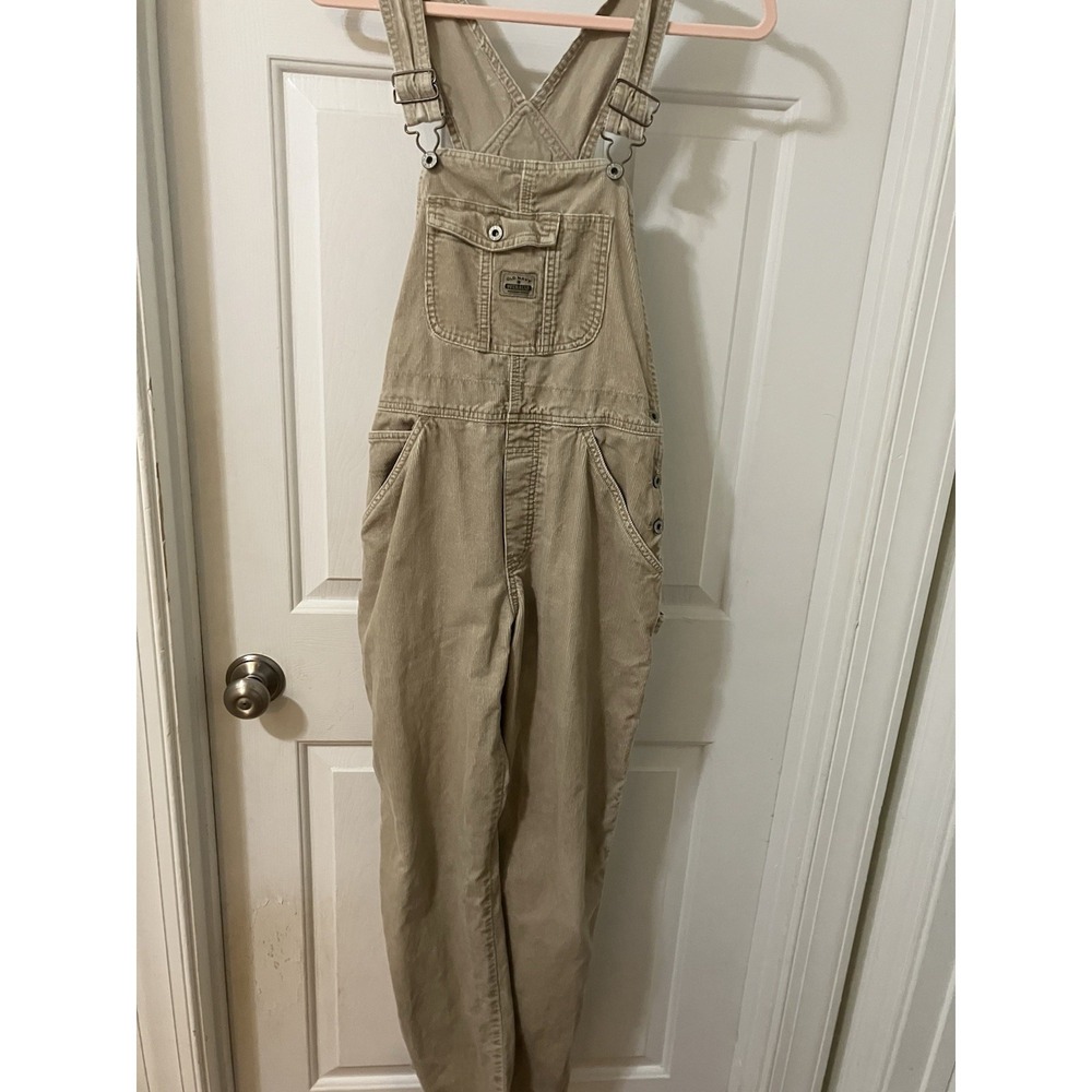 Vintage Old Navy Women's Baggy Khaki  Tan Corduroy Utility Overalls Tan Small